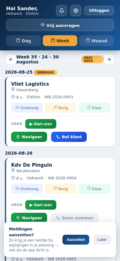 Medewerkers-app met de planning op je telefoon